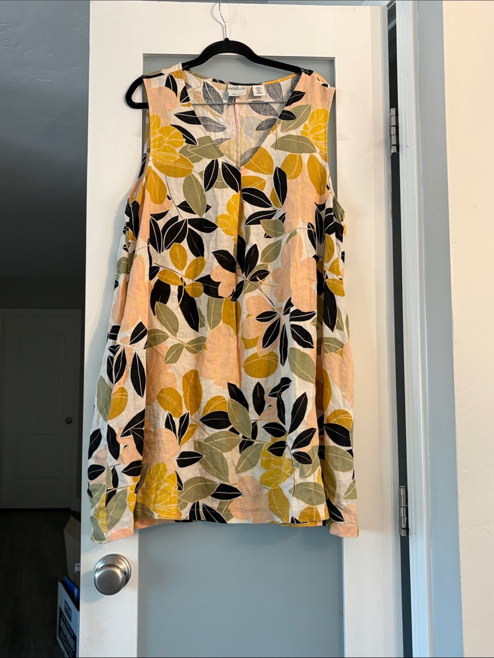 Rachel Zoe Sleeveless Leaf-Print Linen Blend Dress - Yellow & Black
